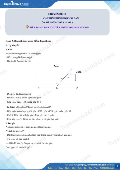Dạng 3. Góc, số đo góc Chủ đề 10 Ôn hè Toán 6